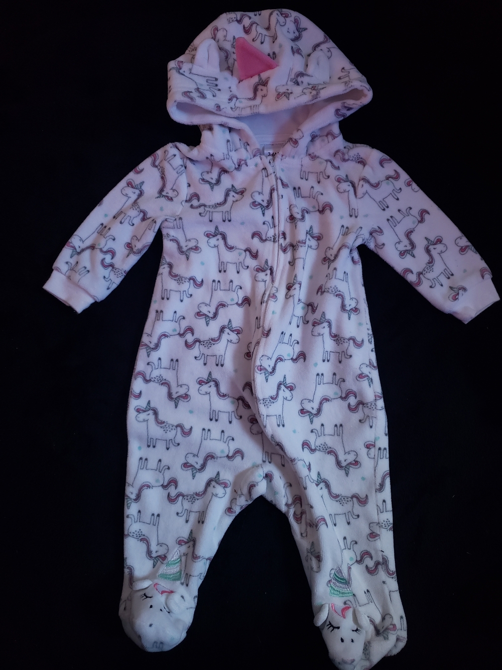 Pink Unicorn Hooded Fleece One-Piece for Kids 3-6m - Picture 2 of 7